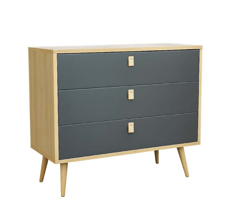 Gavetero 3 gavetas gris y roble moderno 90 cm