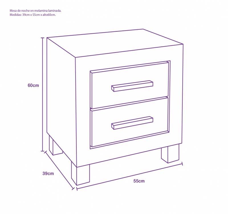 Mesa de noche moderna con 2 gavetasen melamina laminada — vista adicional 2
