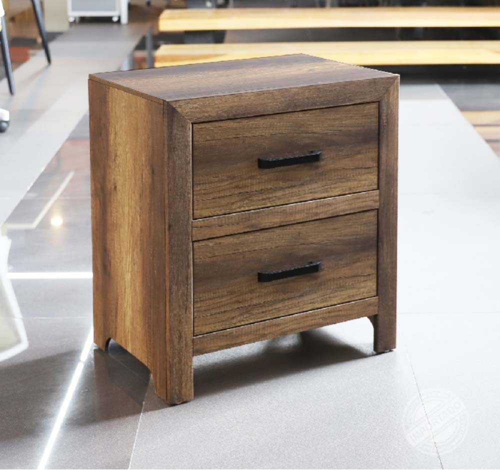 Mesa de noche Spirit estilo rústico con 2 gavetas acabado madera — vista adicional 2